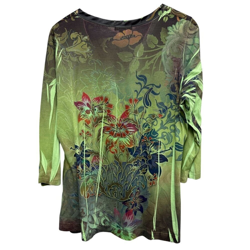 DRESSBARN Boho Top XL Green Print Tee 3/4 Sleeve St Patricks Day - Picture 6 of 8